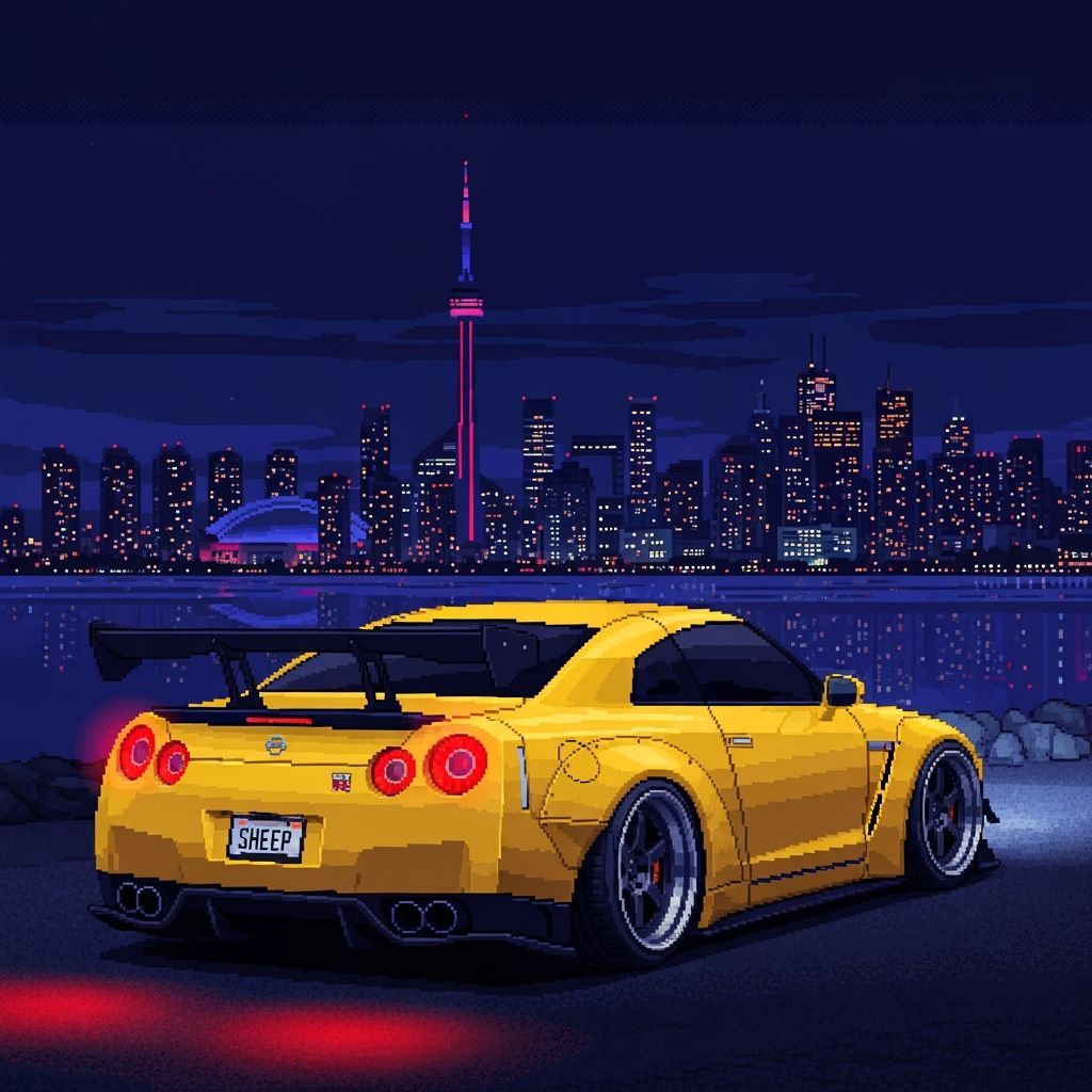 Yellow Nissan GT-R Pixel Art by Lake Ontario