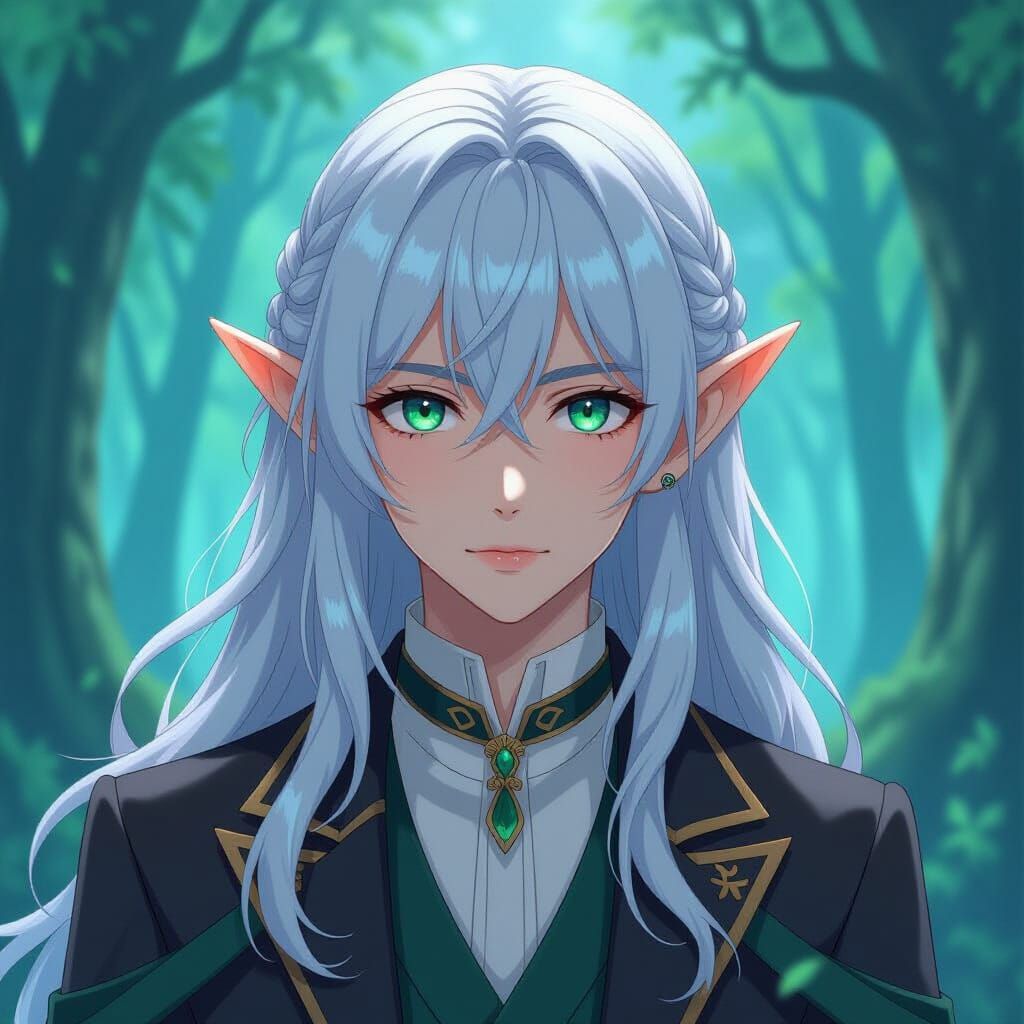 Elegant Anime Elf in Mystical Forest