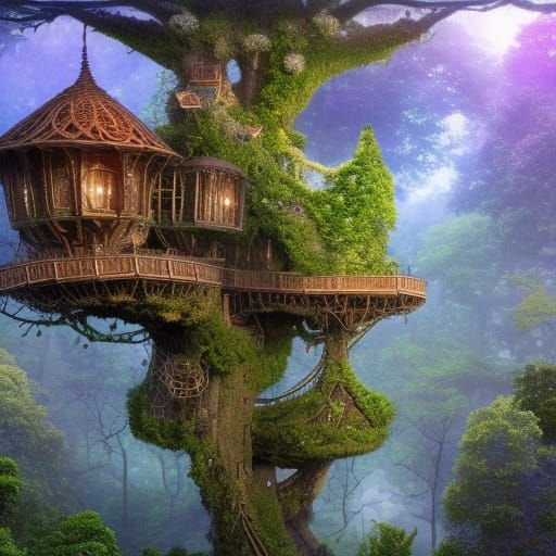 Luxurious Treehouse Village in Space Forest