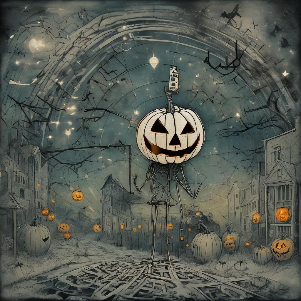 Futuristic Jack O'Lantern with Surreal Gouache Style