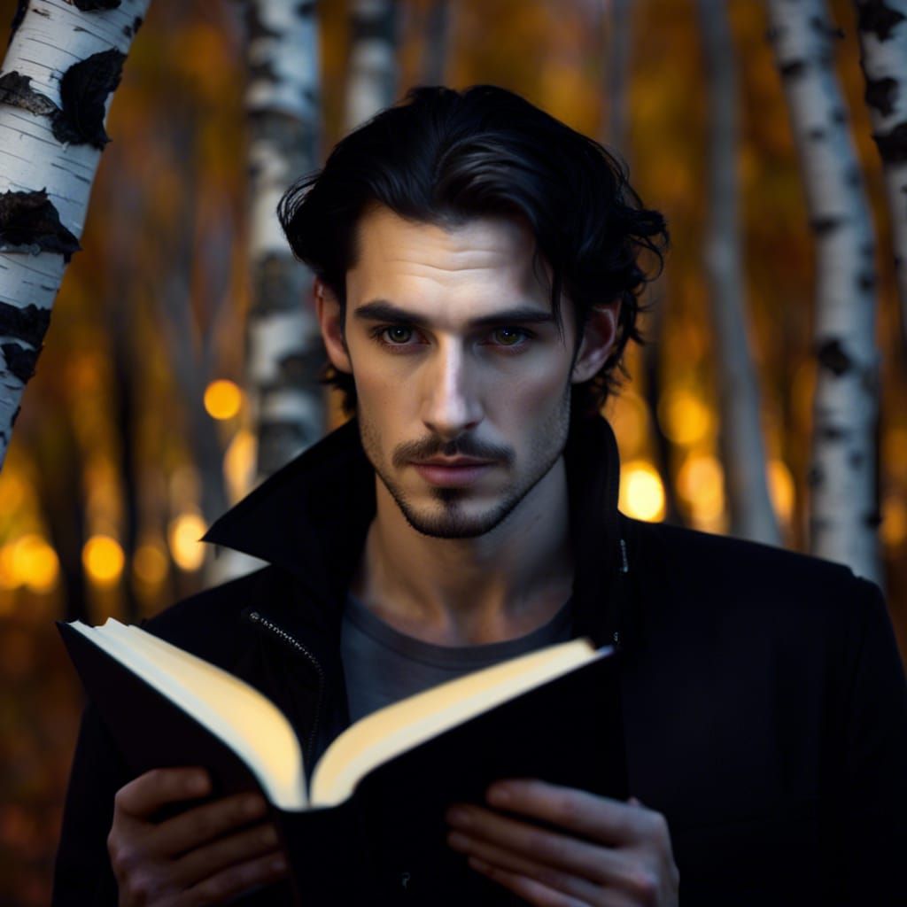 Ethereal Portrait of Man Reading in Forest