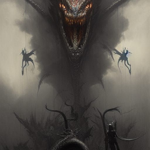 Horror Dragons in the Style of Doré and Rutkowski