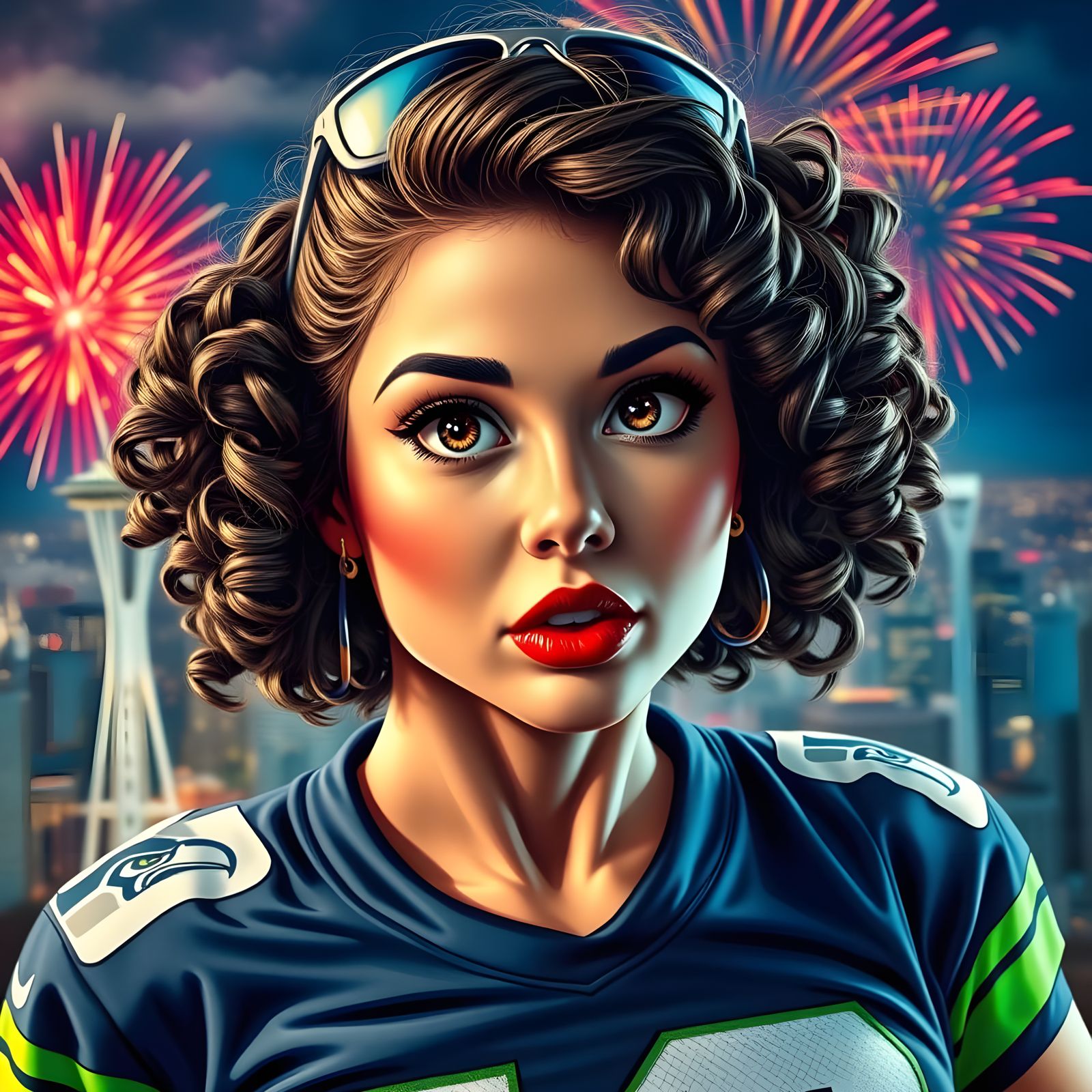 Pinup Punk Rocker Cheers on Seahawks with Vibrant Seattle Sk...