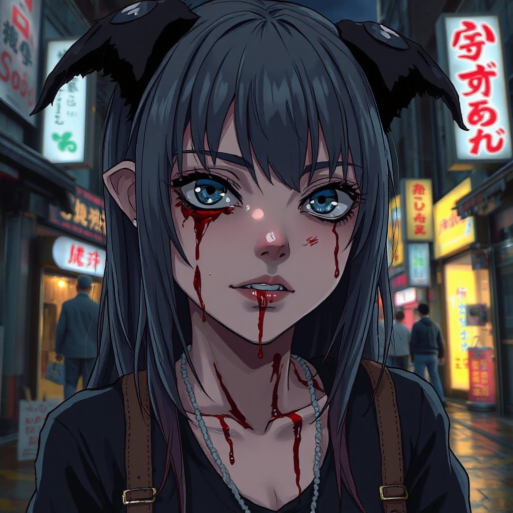 Girl with Ominous Tokyo Streets Anime Art