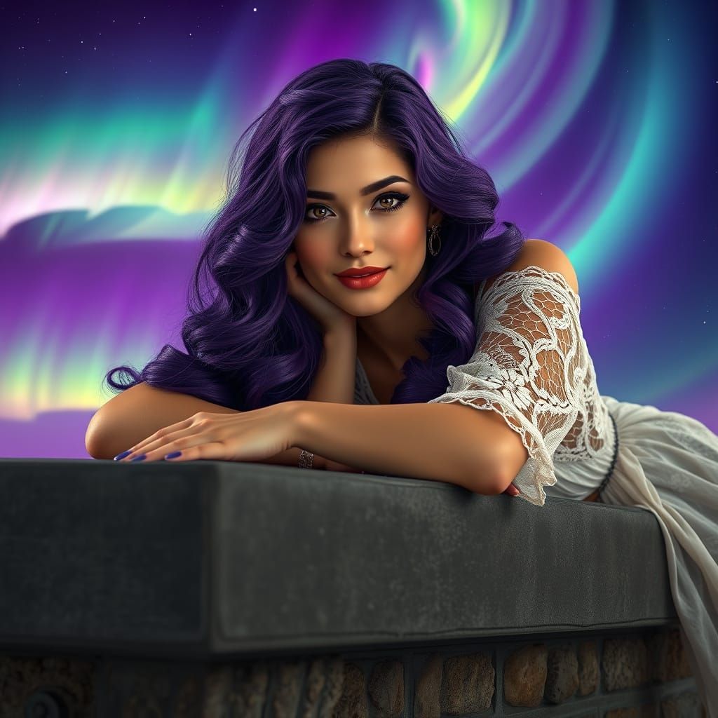 Ethereal Maiden Reclines on Ancient Stone Altar