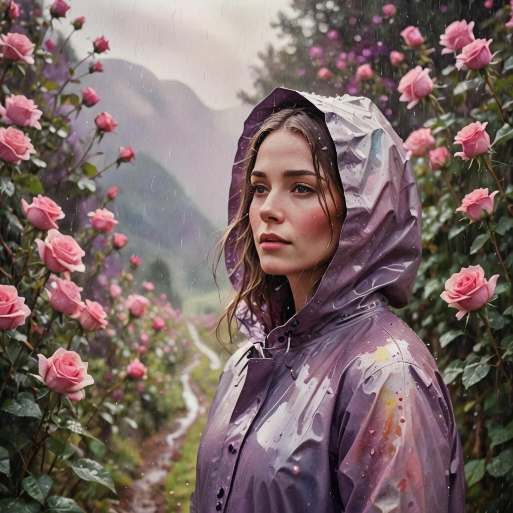 Impressionist Woman in Rainy Rose Valley