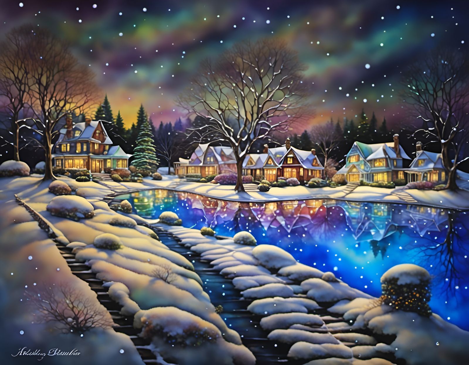 Upscale Neighborhood Covered in Fresh Snow