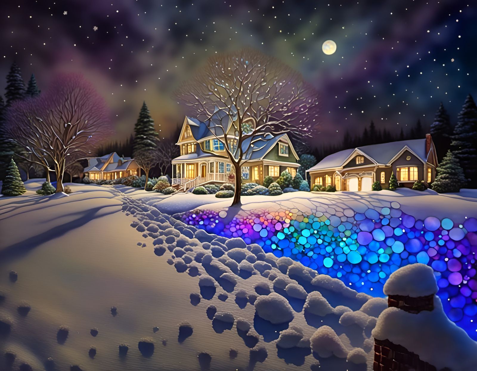 Upscale Neighborhood Under Fresh Snowfall