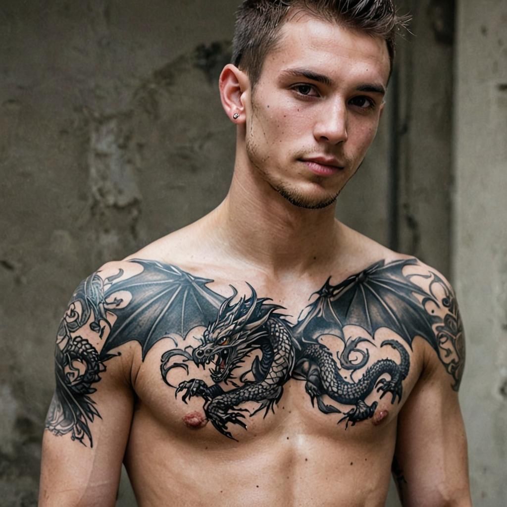 Dragon Tattoo Art on Young Man's Torso