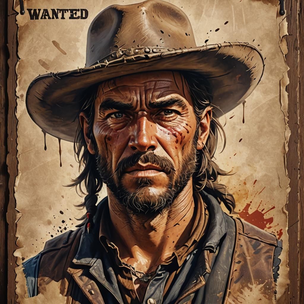 Hyperrealistic Wanted Poster of Wild West Outlaw