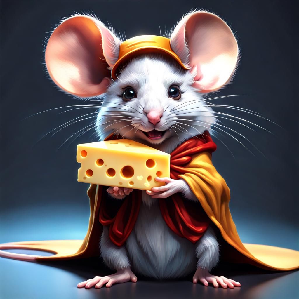 Cute Mouse with Cheese: Hyperdetailed Portrait