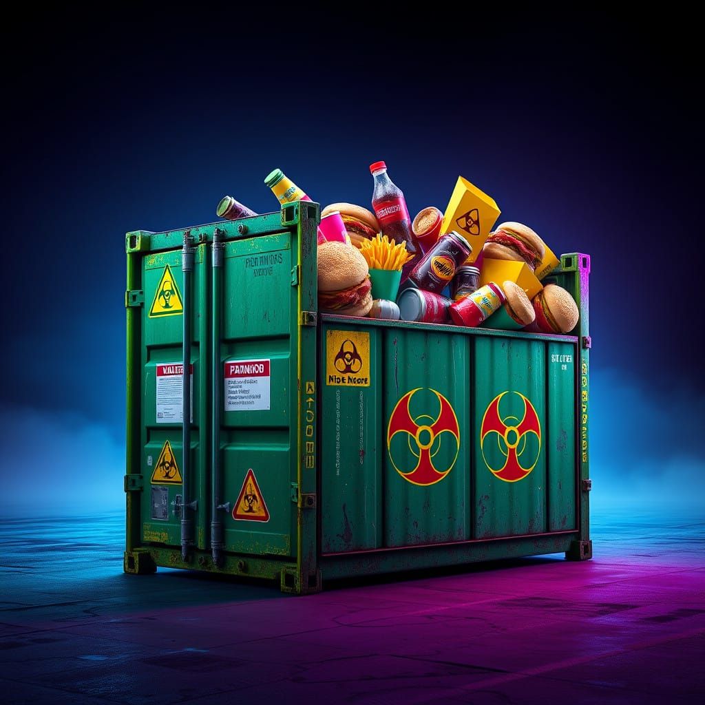 Dystopian Fast Food Wasteland in Neon-Lit Industrial Style