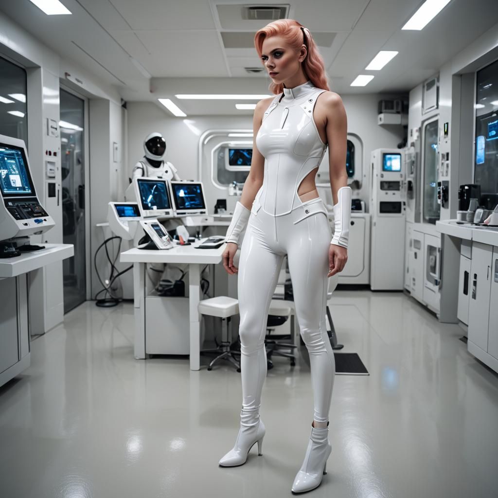Sci-Fi Space Woman in Latex Outfit