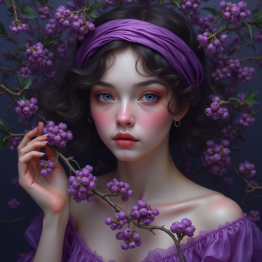 Enchanting Purple Goddess in Dreamlike Landscape