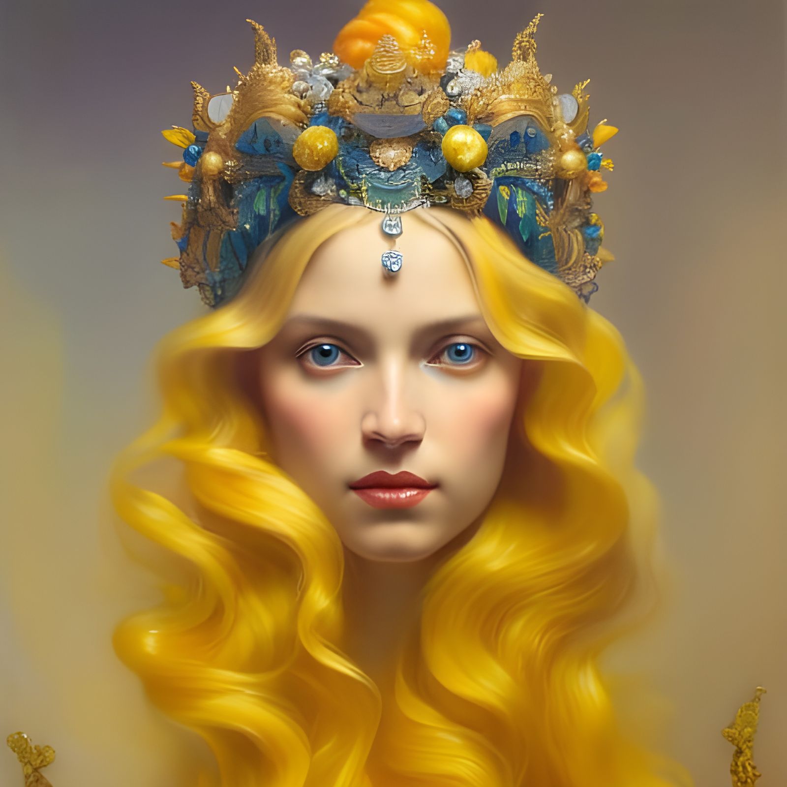 Banana Queen Goddess Portrait in Hyperdetailed Style