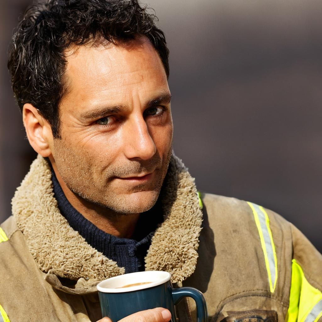 Fireman's Coffee Break: A Realistic Portrait