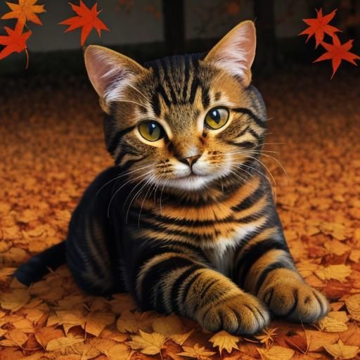Autumn Leaves Form Cat Shape