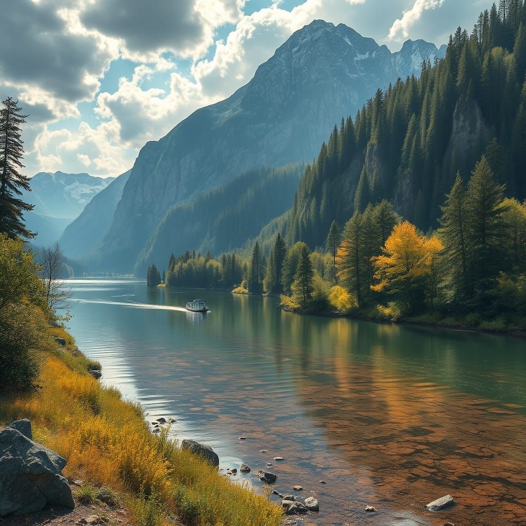 Serene Riverside Landscape in High Detail