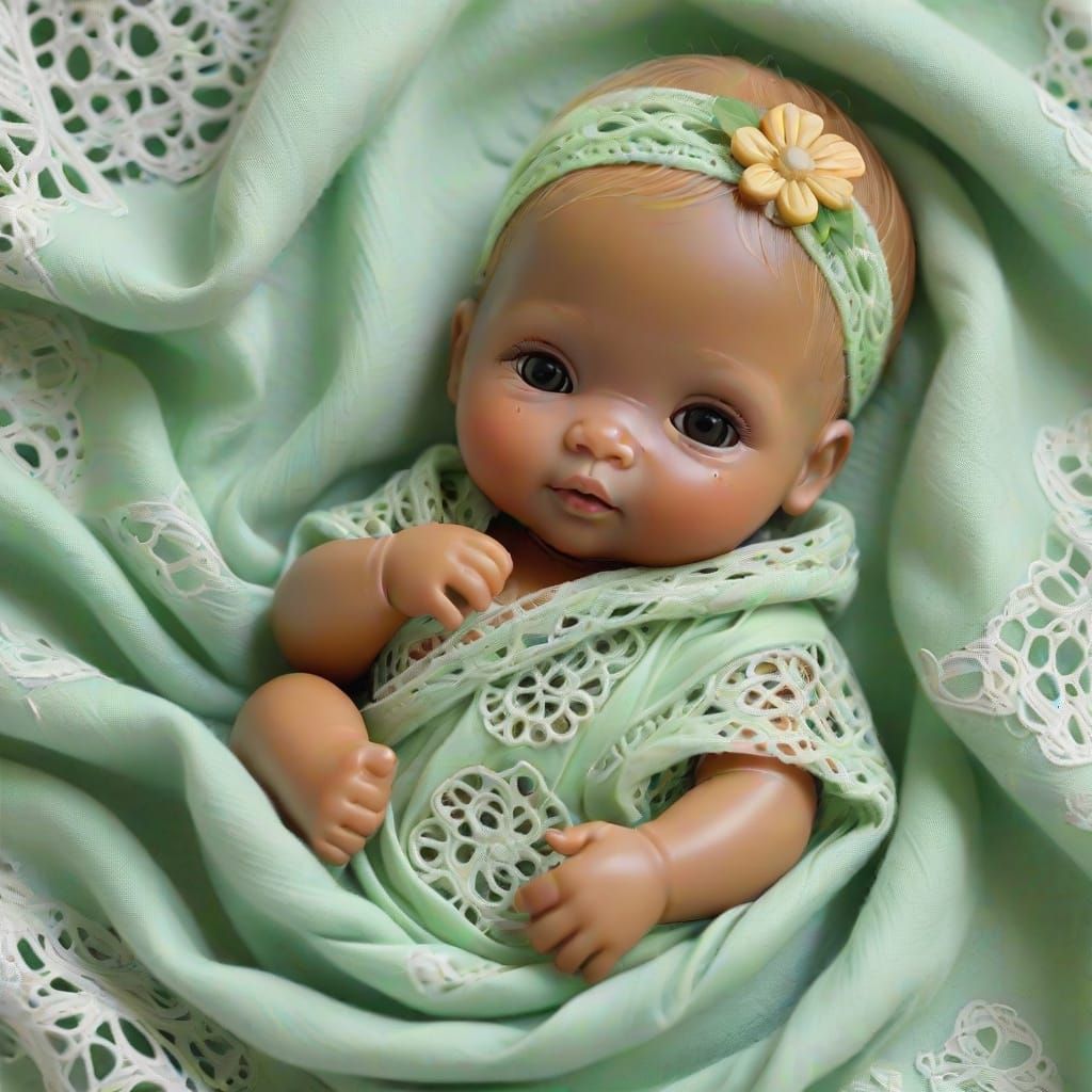 Beautiful Baby Doll in Honey Brown and Pastel Swirls