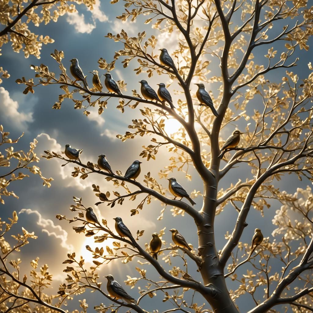Golden and Silver Birds in Divine Light