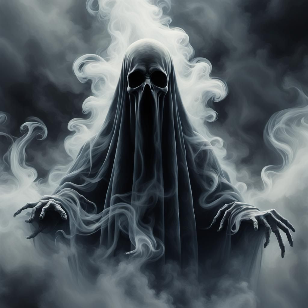 Ghostly Smoke Silhouette in Cemetery, Pixel Graphics