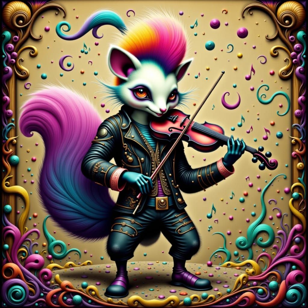 Punk Skunk Violinist with Rococo Backdrop