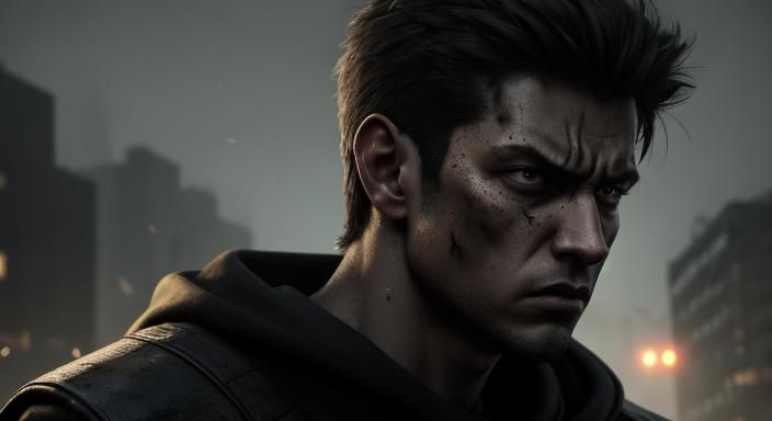 Gritty Teenage Hero in Ruined Cityscape