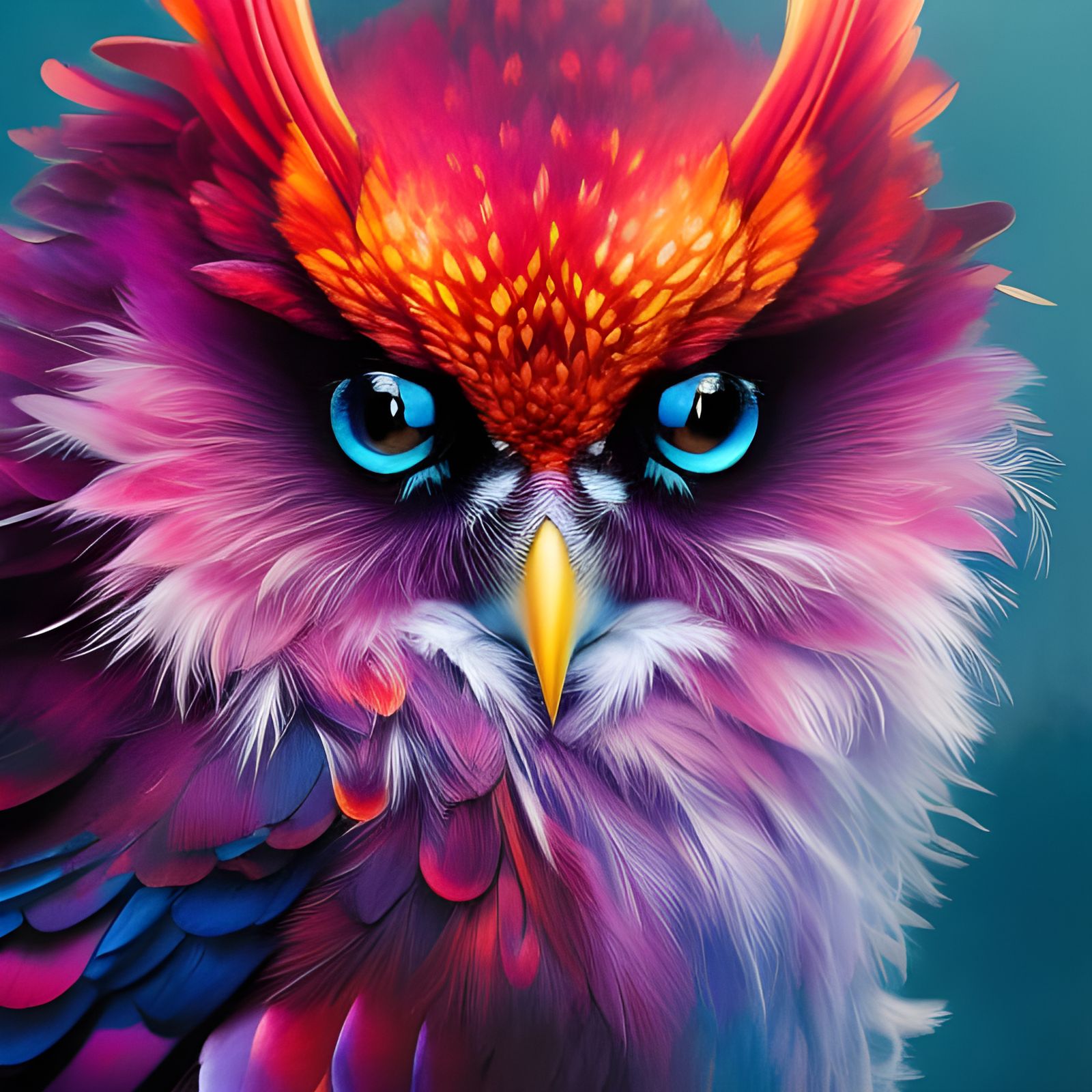 Fiery Purple Owl Portrait in Liquid Ink Style