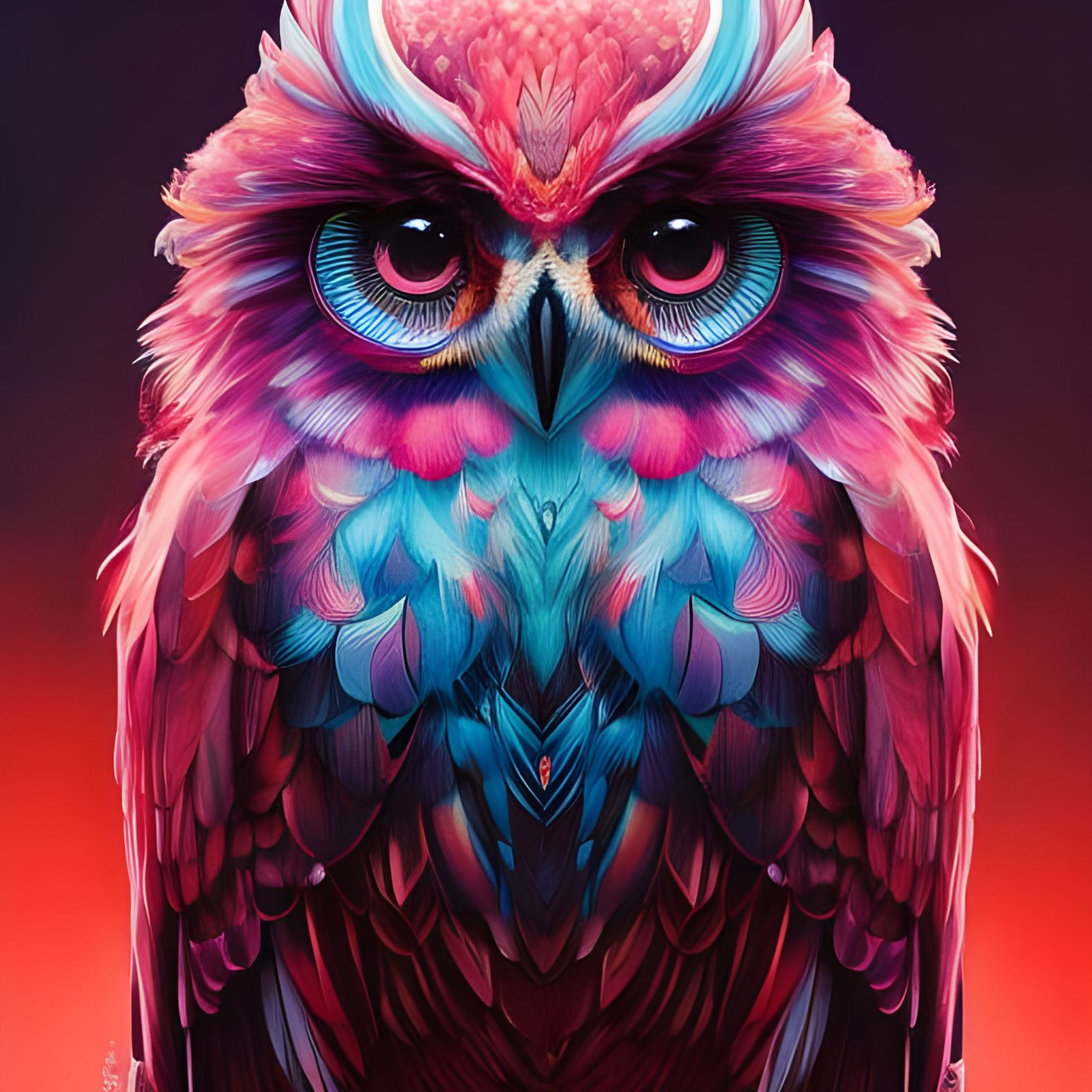 Colorful Owl Portrait with Liquid Ink and Gouache