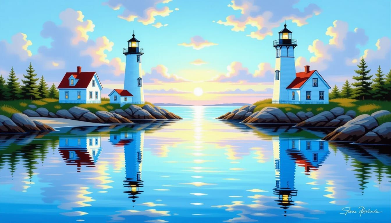 Lighthouses Reflecting Coastal Beauty as Impressionist Art