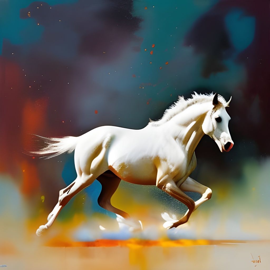 Dancing Horse in Marbling Oil Splash Style