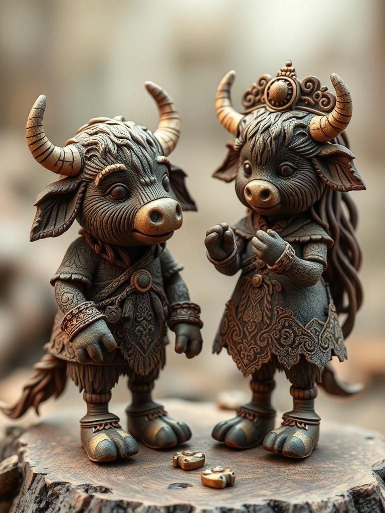 Pixie Yaks Carved in Brocaded Paisley Lace