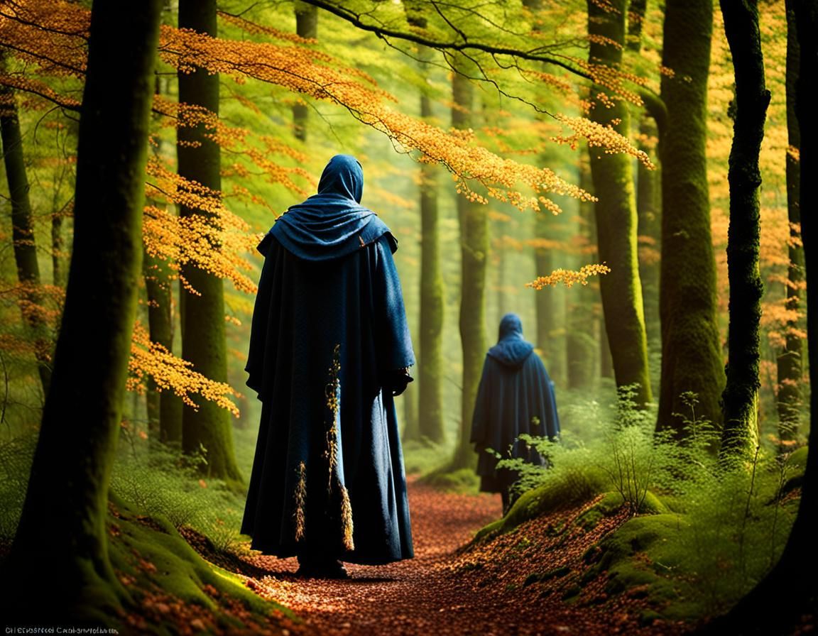 Mystical Brocéliande Forest with Elves in Detailed Digital A...