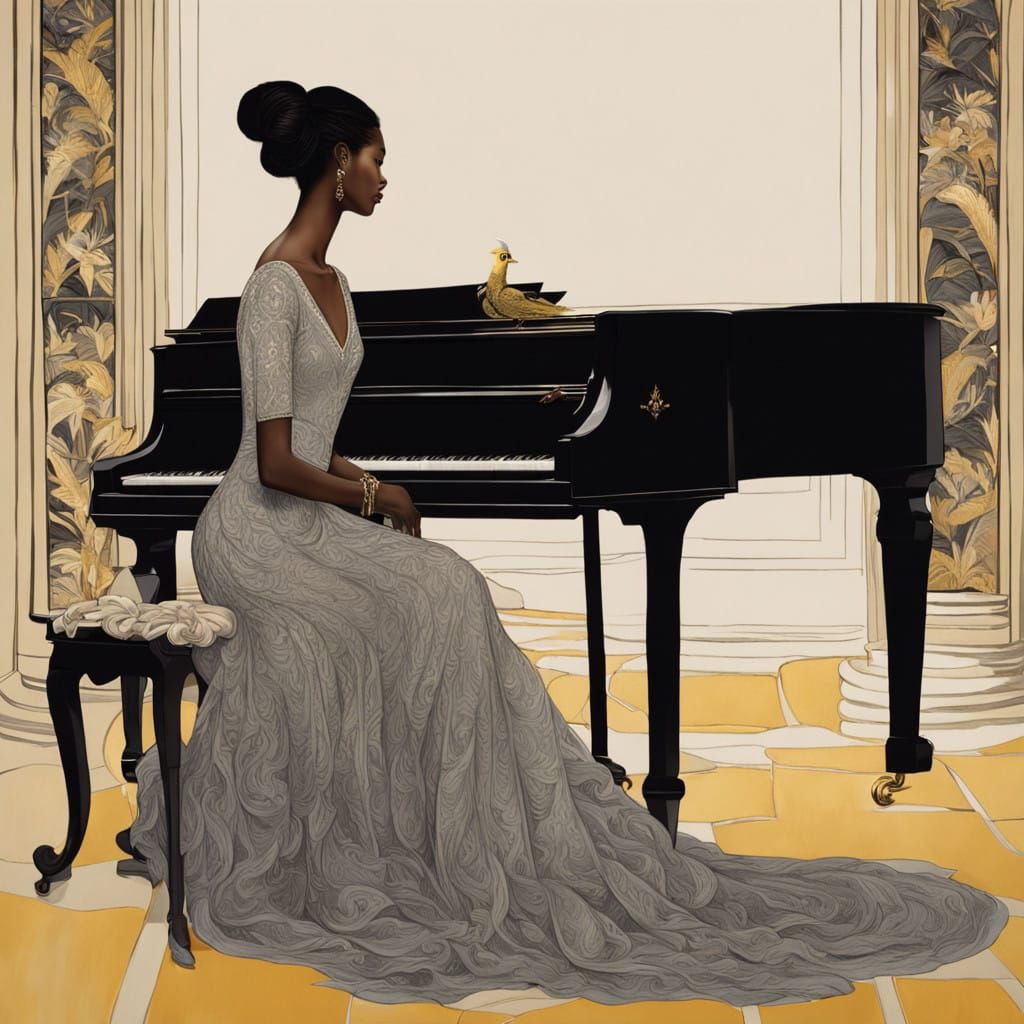 Elegant Woman Plays Piano with Refinement