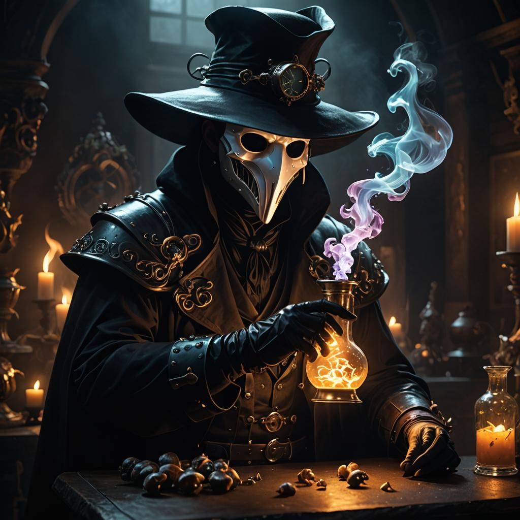 Tiefling Alchemist Blending Poison, Octane Render