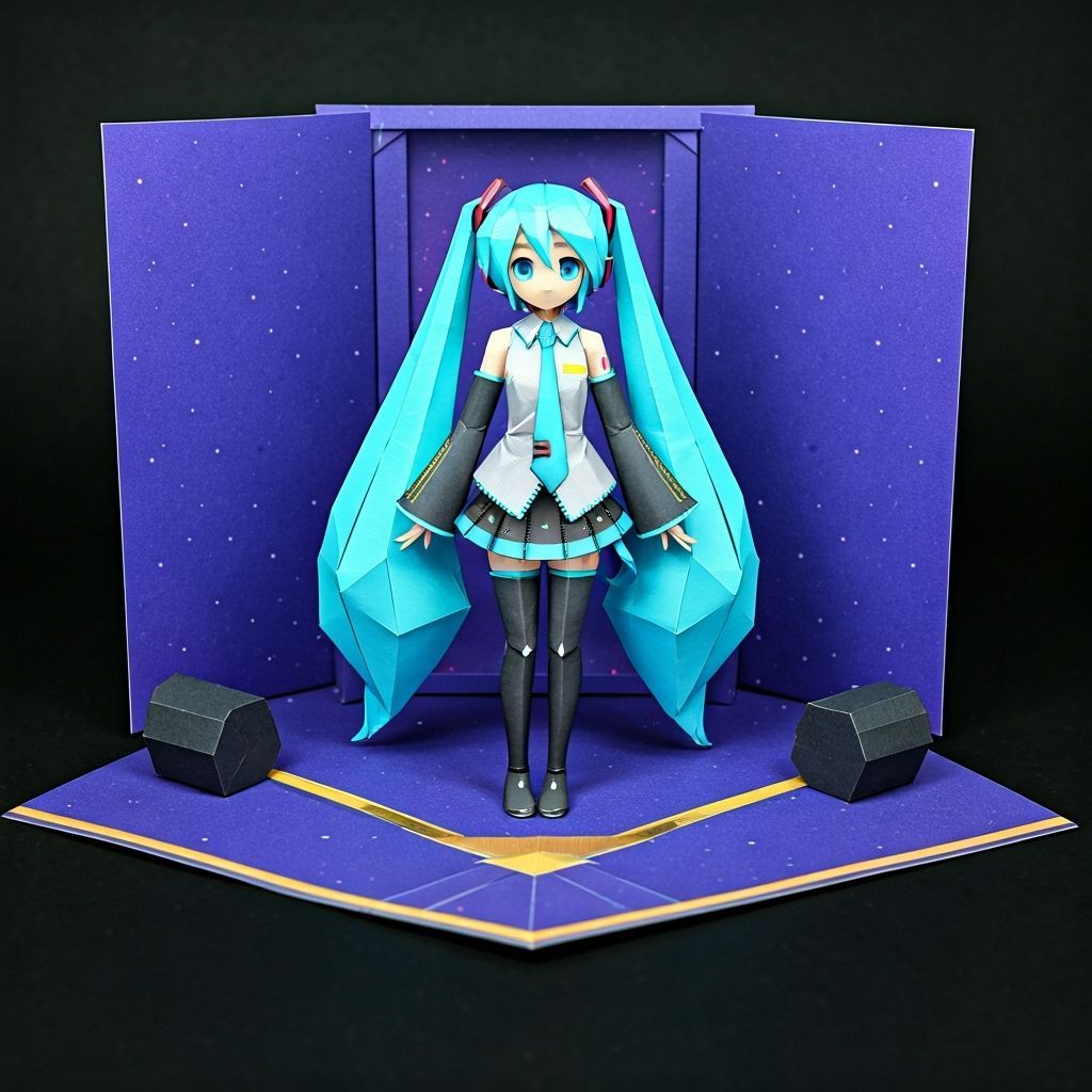 Hatsune Miku Concert Stage in Papercraft Origami Style