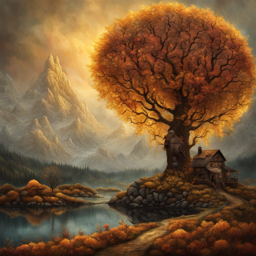 Autumn Landscape After Rain in Evening Light