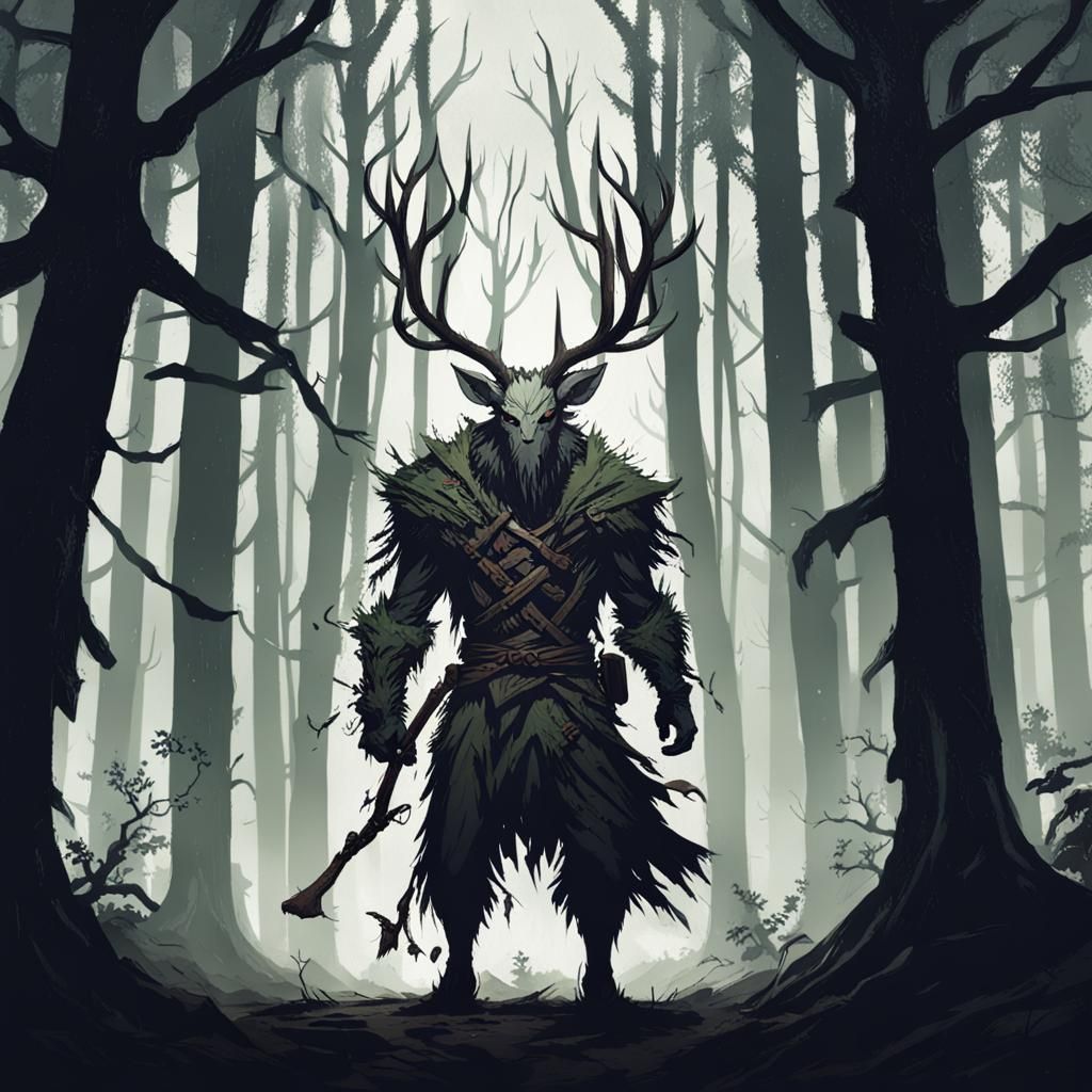 Leshen in Dark Forest with Menacing Stance