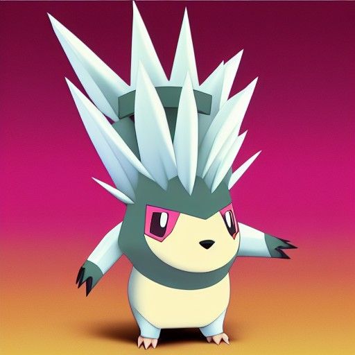 A new steel type porcupine Pokémon, Ken Sugamori, white background