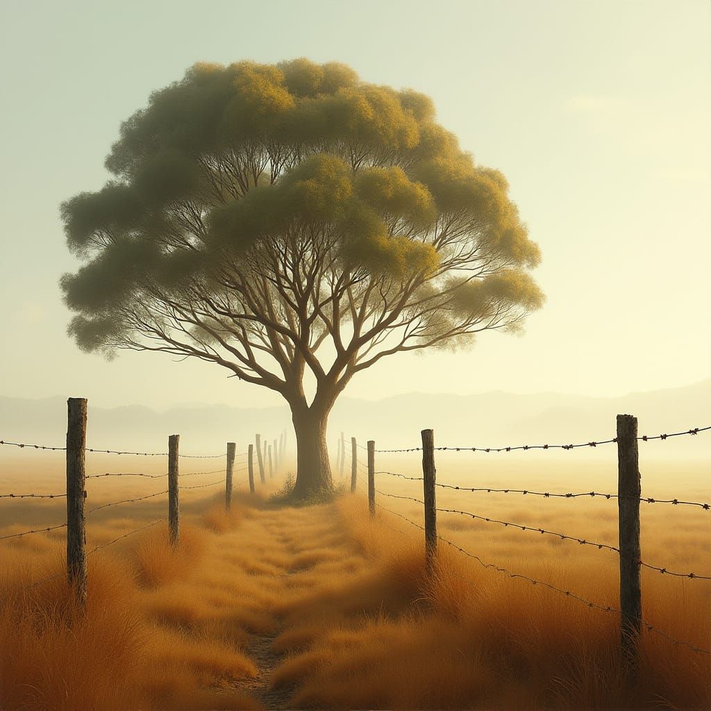 Majestic Australian Paddock Scene with Casuarina Tree