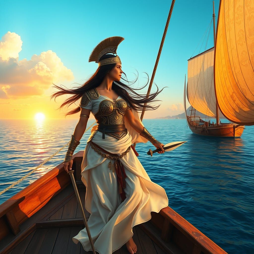 Phoenician Warrior Goddess at Sunset