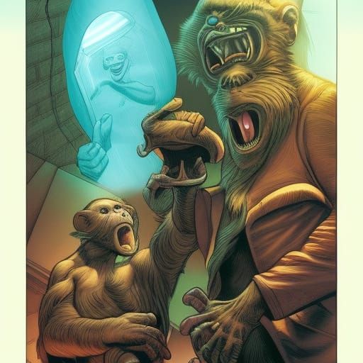 Monkey and Ghost in Comic Book Style