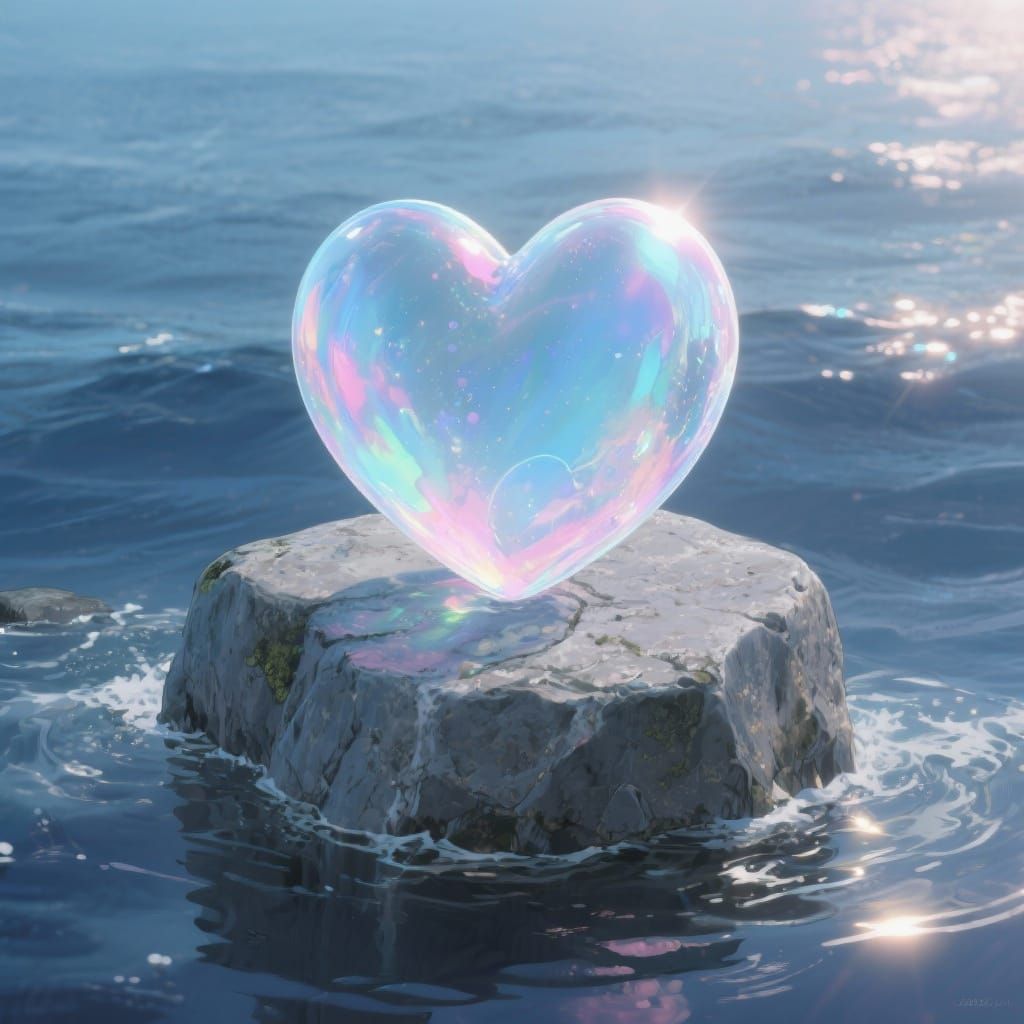 Heart Bubble Floating Over Sea Stone