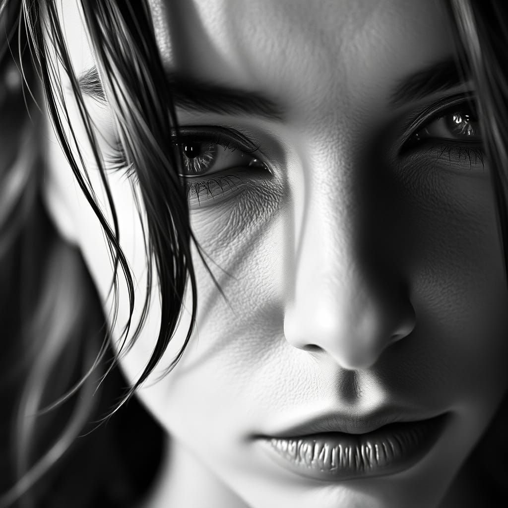 High-Fashion Model Close-Up in Monochrome Photography Style