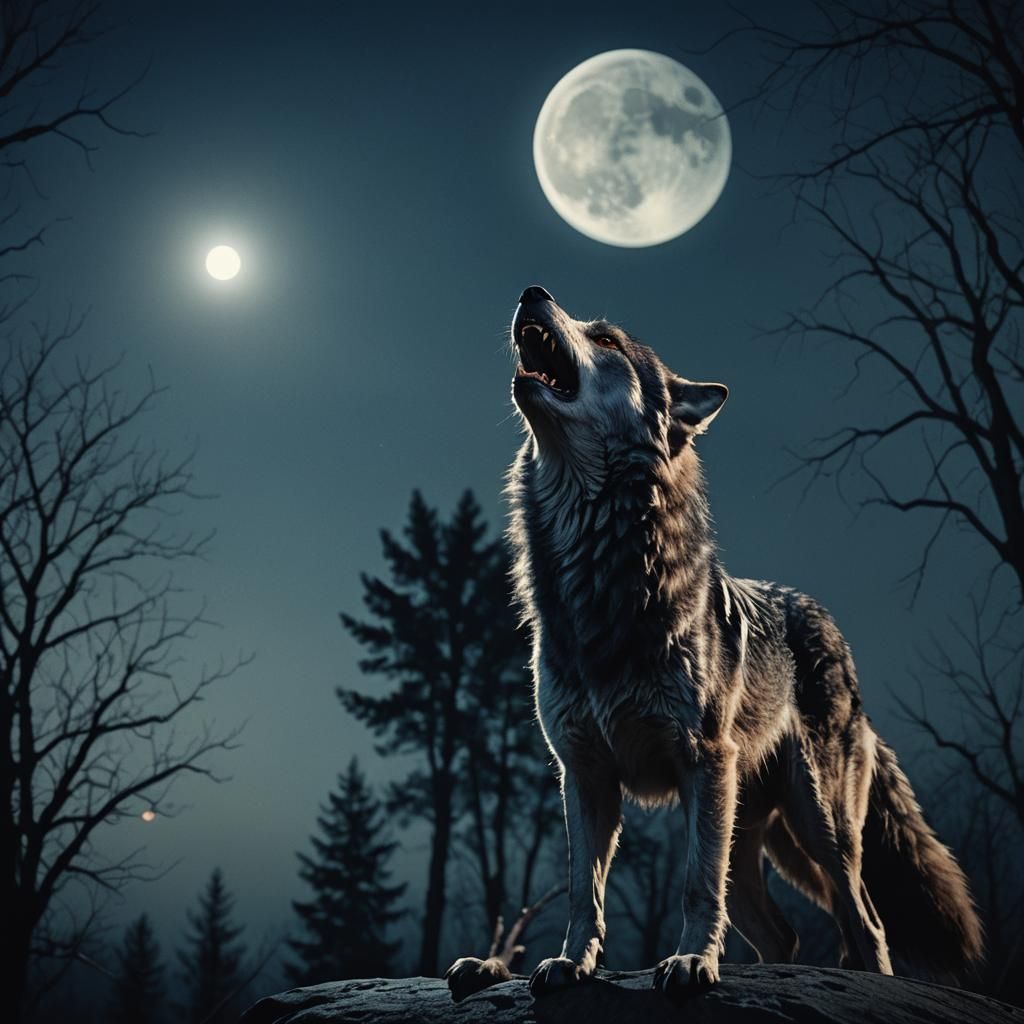 Eerie Vampire Wolf Hybrid Under Full Moon