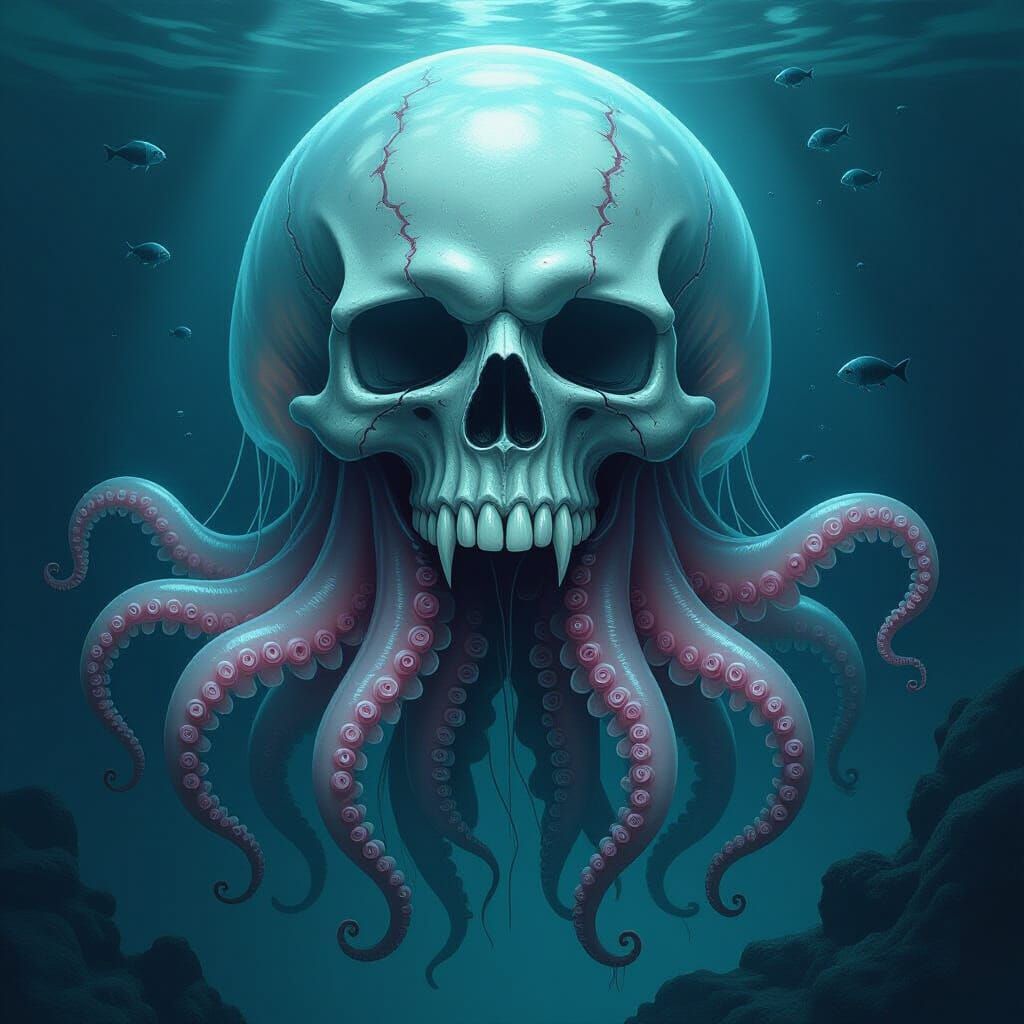 Menacing Skull Jellyfish in Gothic Style