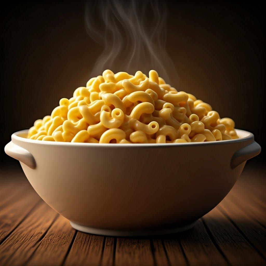 Golden Macaroni and Cheese on Rustic Wooden Table