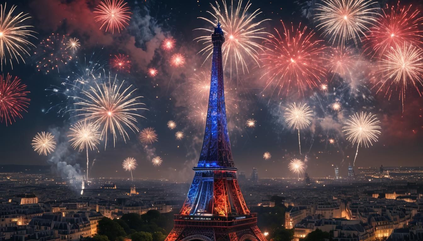 Eiffel Tower Celebrates Bastille Day with Fireworks
