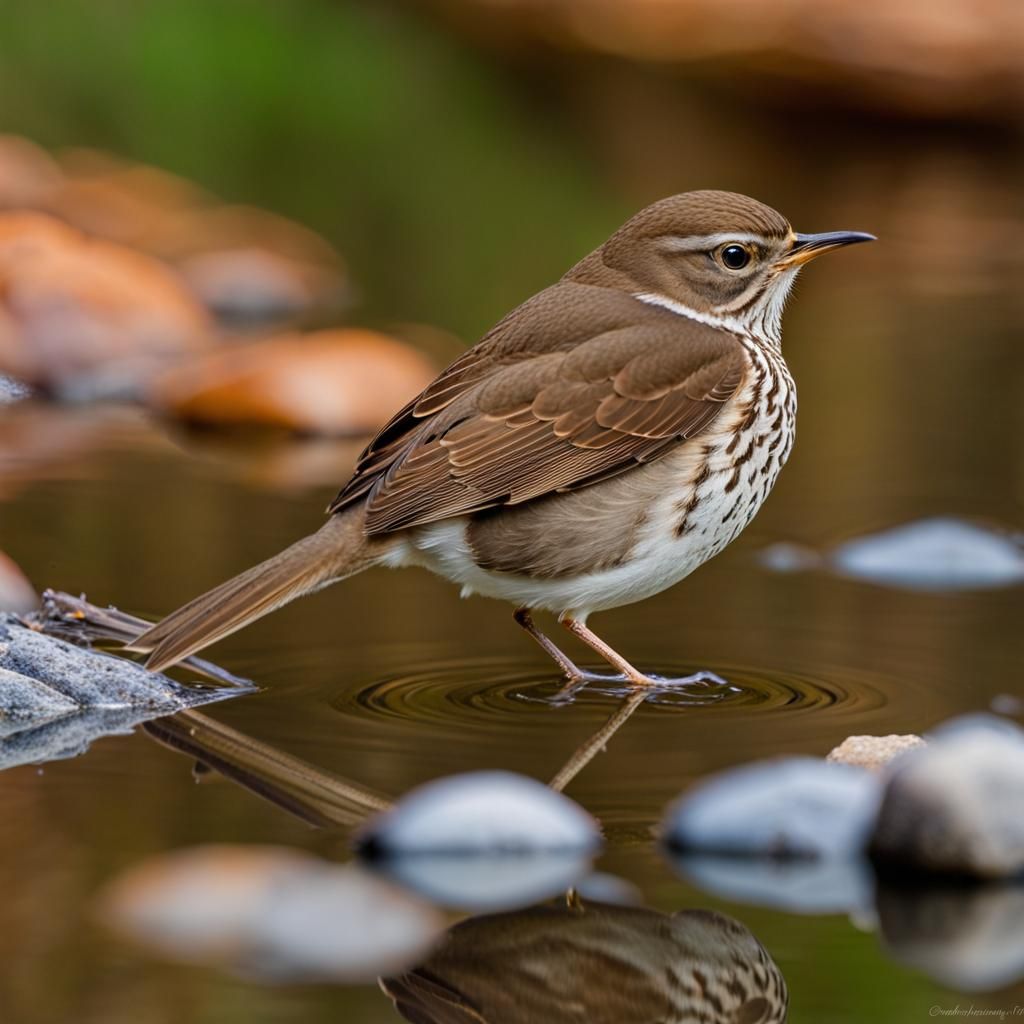 Hermit Thrush by Pond: Professional Photography