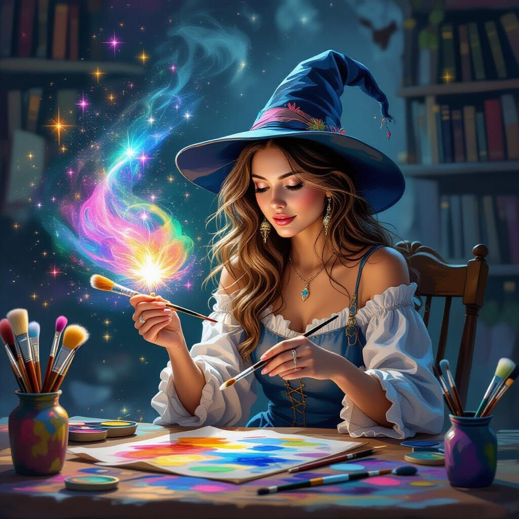 Magical Artists Painting with Enchanted Brushes and Paints
